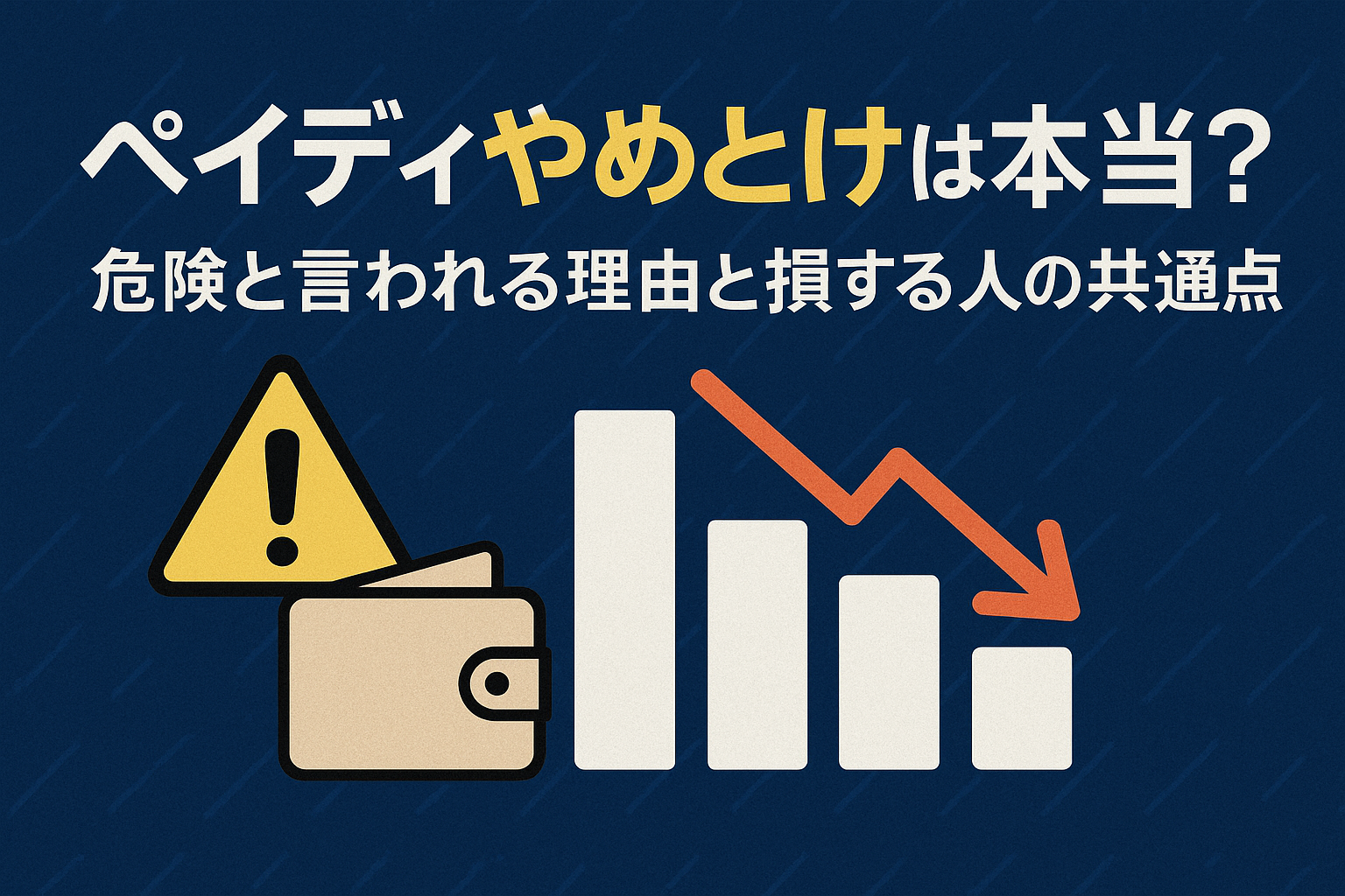 ペイディやめとけは本当？危険と言われる理由と損する人の共通点を解説する記事アイキャッチ。信頼性を意識した横長デザインで、金融リスクや注意点を視覚的に伝える