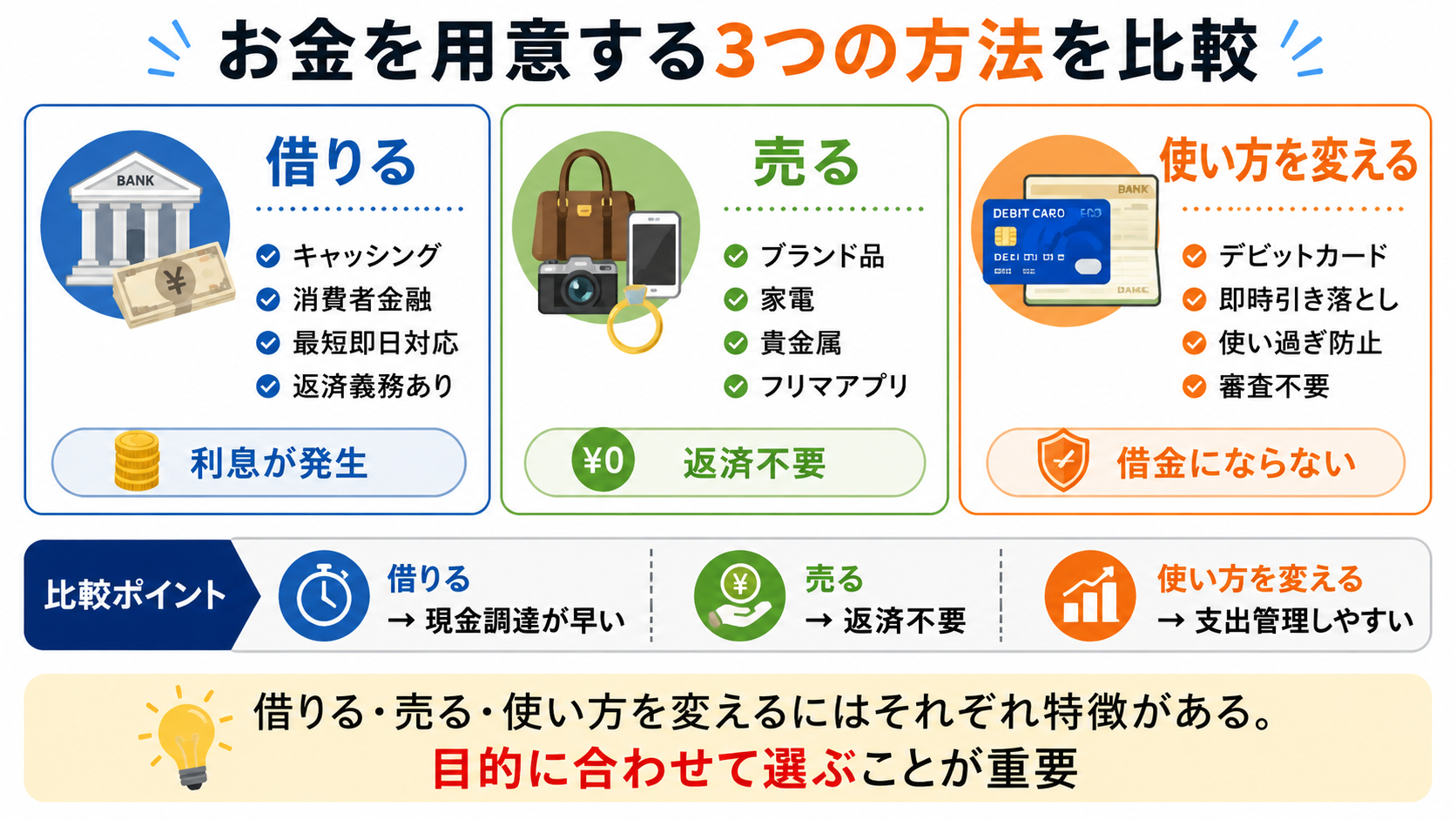 お金を用意する3つの方法を比較