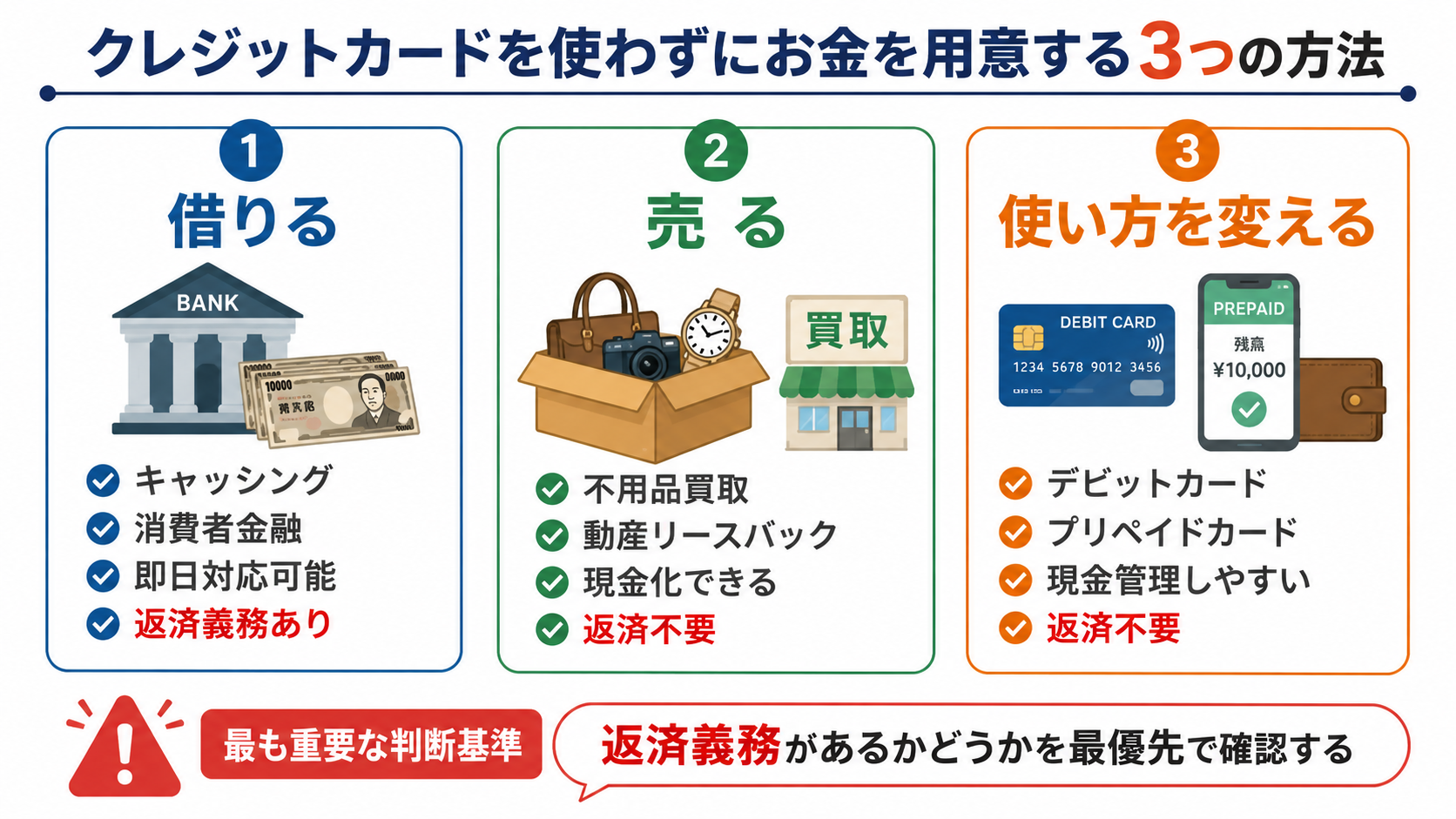 クレジットカードを使わずにお金を用意する3つの方法